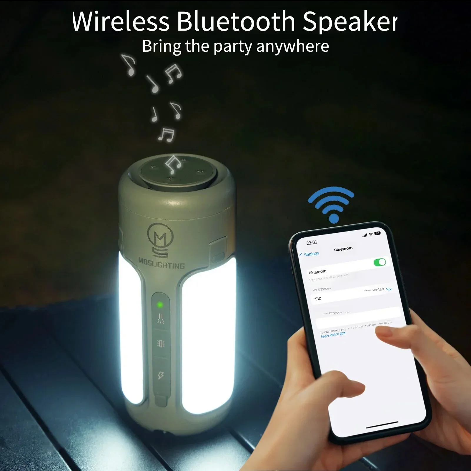 MOSLIGHTING Portable Bluetooth Speaker With Flashlight 9000mAh Powerful Outdoor Camping Lantern USB Rechargeable Hang Tent Lamp