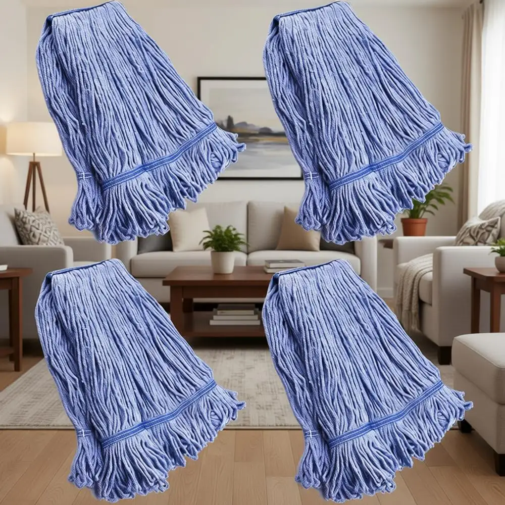 

Сменные насадки для влажной швабры из синего хлопка с петлевым креплением, усиленные, коммерческого класса, 4 шт., средний размер