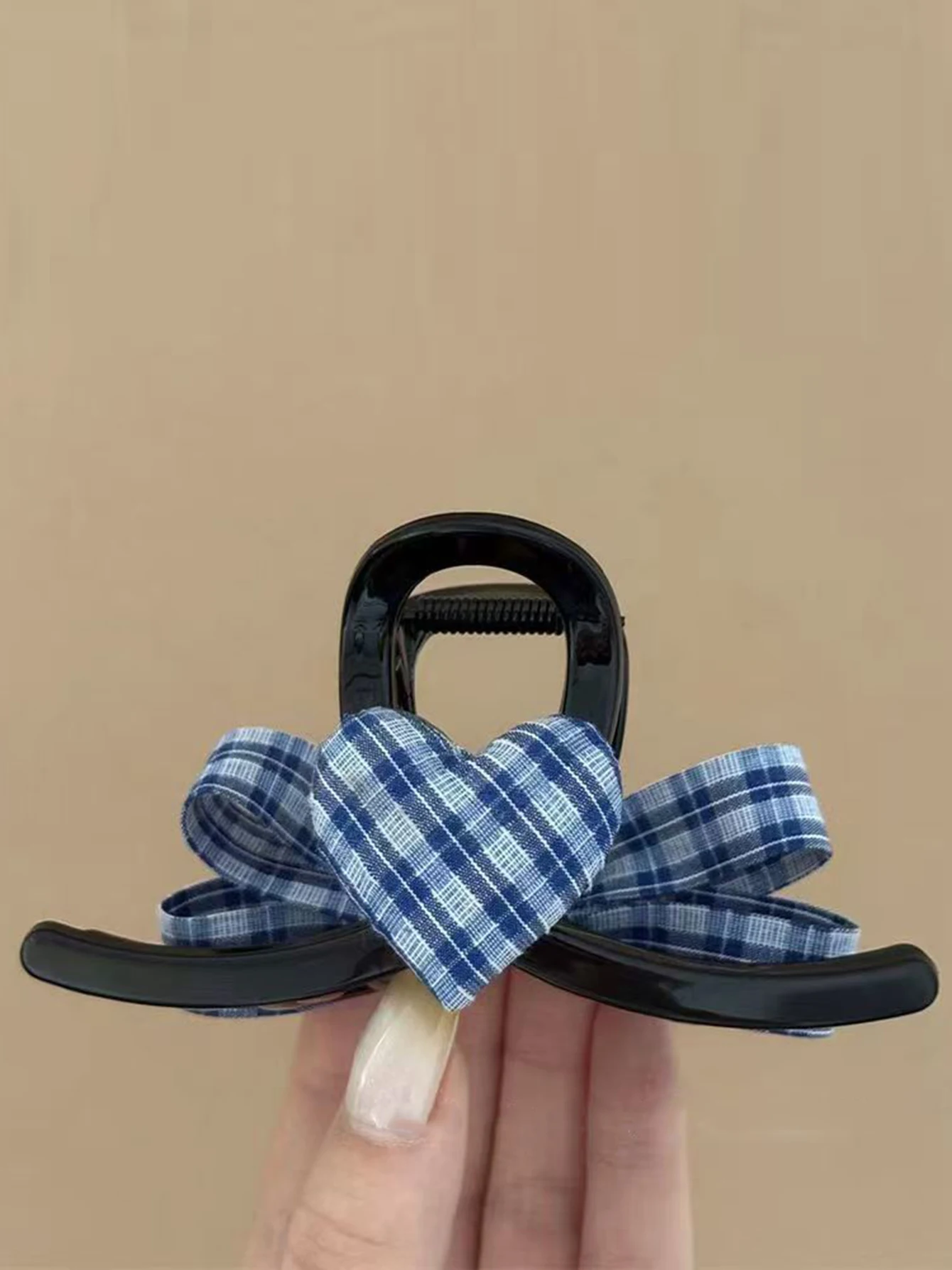 1 pieza de pinza para el pelo negra con lazo de malla azul para mujer, accesorios para el cabello de media altura para uso diario, informales y frescos