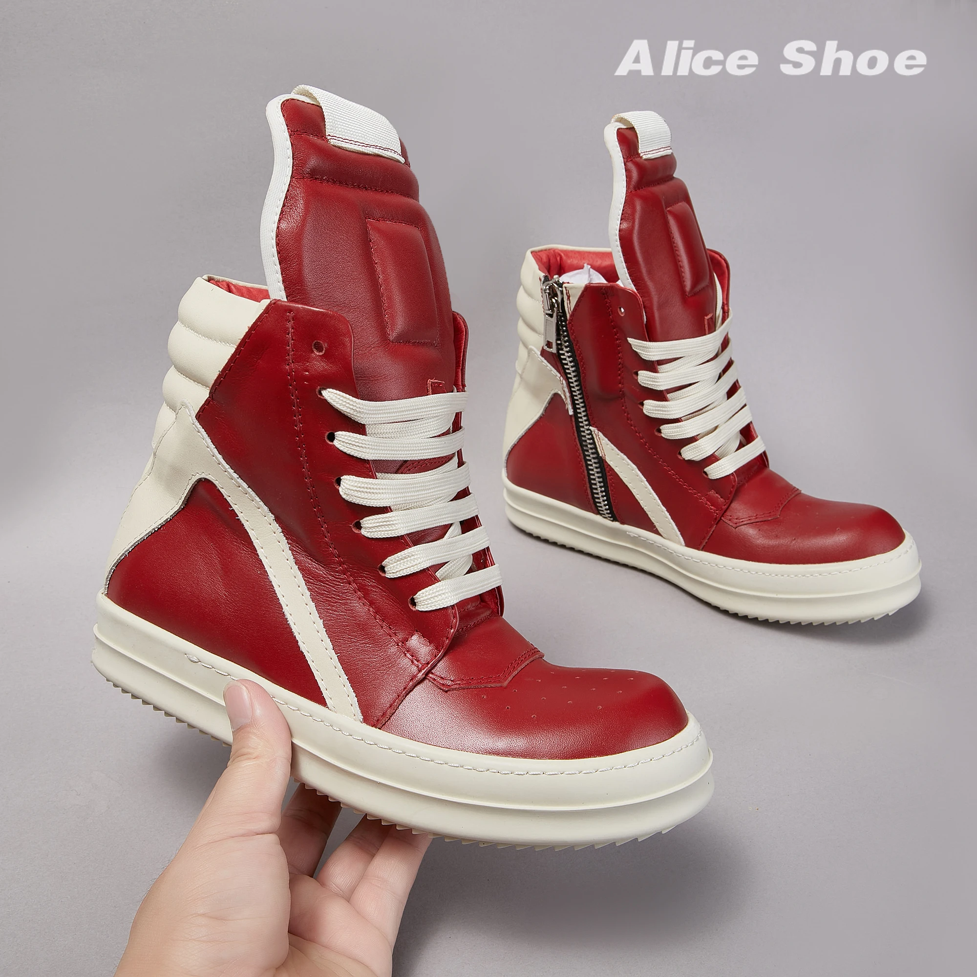 Ricks scarpe da uomo Casual High Top Sneaker da donna stivaletto rosso di qualità owen Geobasket Zip in pelle stringata scarpa piatta con suola