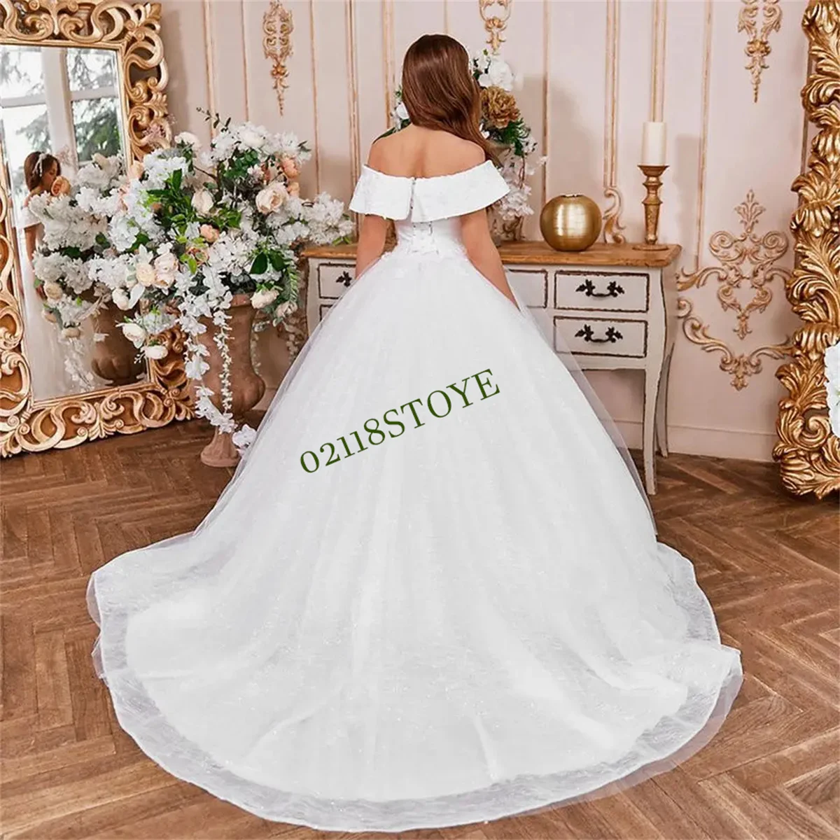 

customizedElegant White Off The Shoulder Flower Girl Dresses For Wedding 2023 Princess Lace Appliques Beaded Pageant First Gowns