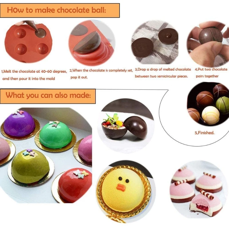 Y166 Half Ball Sphere Silicone Mold Round Cake Chocolate Pastry Bakeware Stencil Jelly Soap Bread Candy Baking Moulds