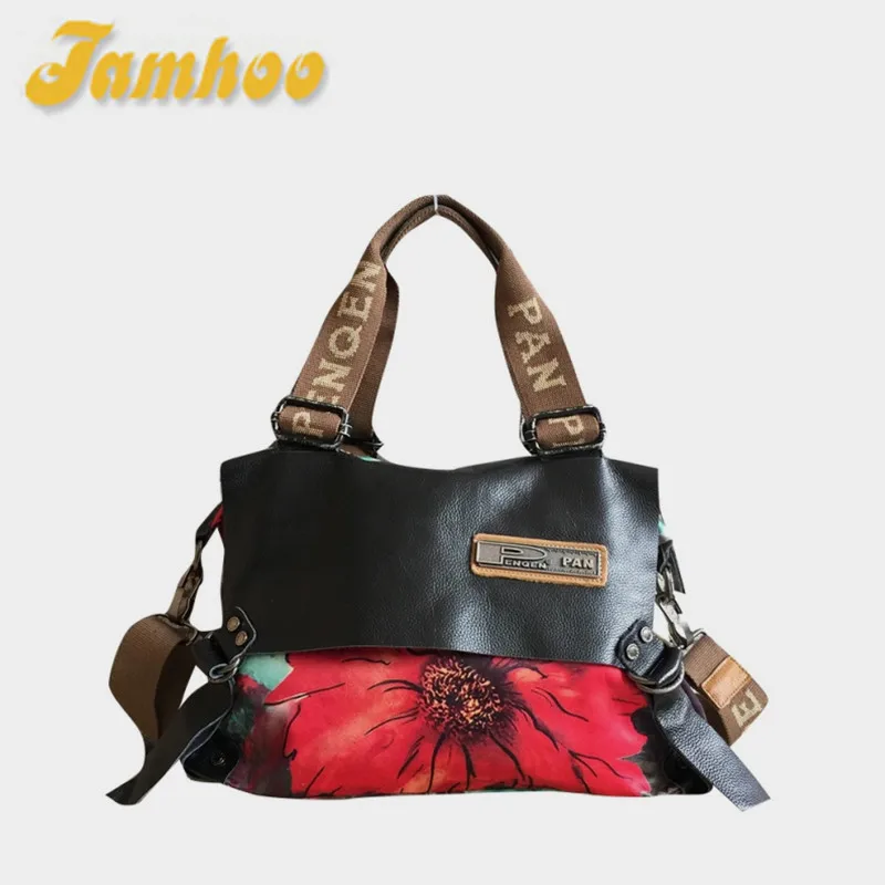 Jamhoo Vintage Leather Women Handbags Shoulder Bag Women\'s Large Capacity Canvas Crossbody Bag New Portable Messenger Tote Bag