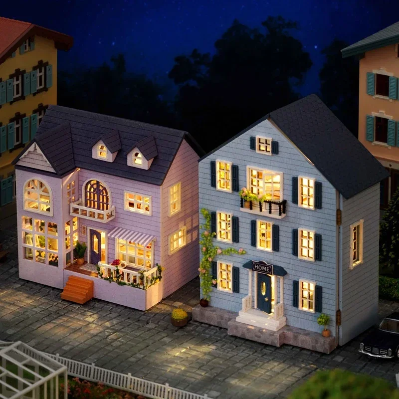 

New DIY Molan Casa Dollhouse Wooden Miniature Building Kit Doll Houses with Furniture Light Handmade Toys for Girls Xmas Gifts
