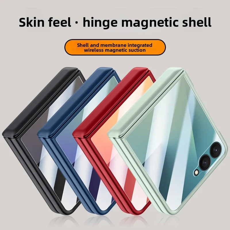 

For Samsung Z Flip7 Case Magnetic Phone Case Skin Feel with Spring Hinge Central Axis Anti-drop with Secondary Screen Flip7 Case