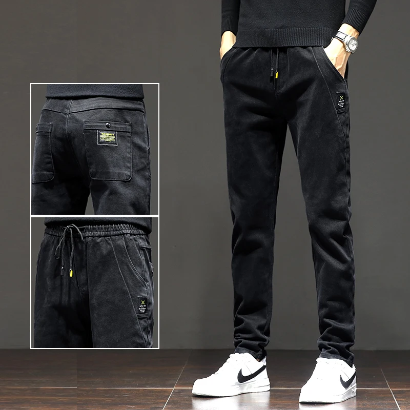 

Облегающие прямые мужские джинсы, повседневная рабочая одежда, универсальные длинные брюки, молодежные модные джинсы в Корейском стиле на весну и осень