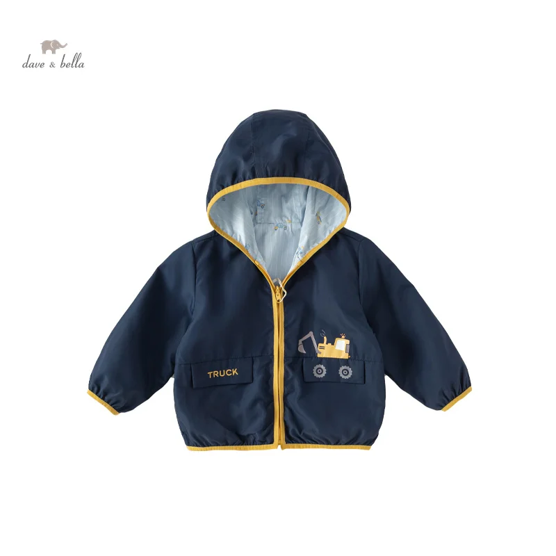 Dave Bella Children Boy\'s Baby 2024 Spring New Fashion Casual Reversible Hooded Overcoat Tops Cool Outdoors Sports DB1248585