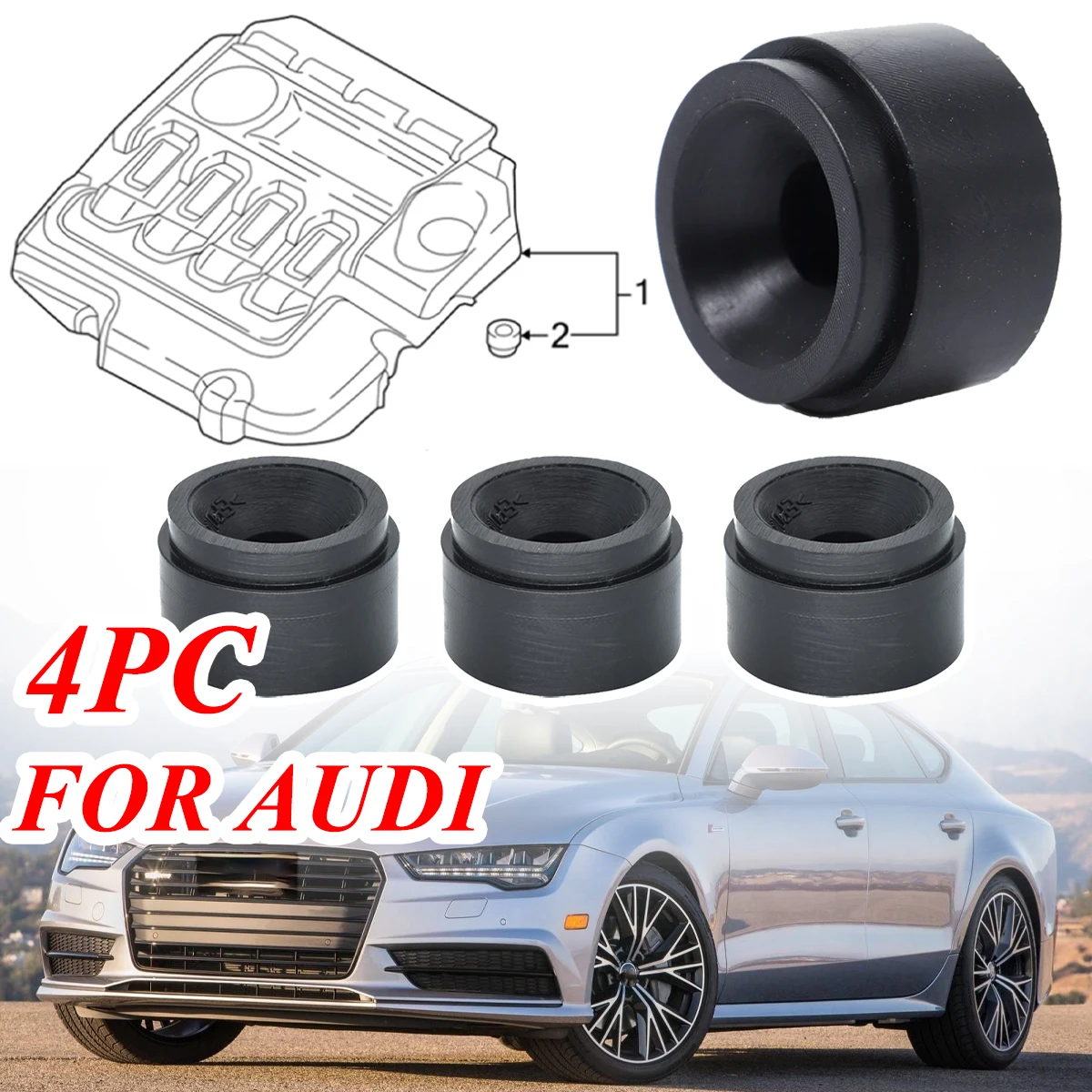 

4X Engine Rubber Mounting Bush For Audi A1 A3 A4 A5 A6 A7 A8 Q5 Q7 Protective Under Guard Plate Clip Grommet Support Bungs Black