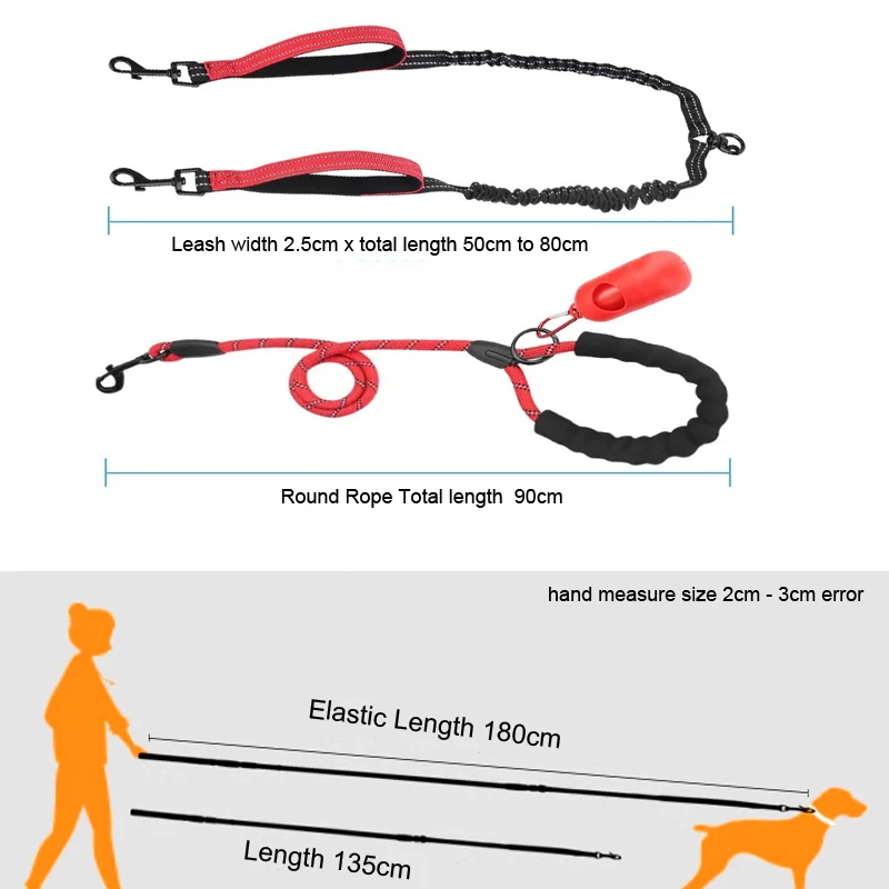 Double Dog LeashTraffic Handles No Tangle Dual Dog Walking Leash Comfortable Shock Absorbing Reflective Bungee for Two Dogs