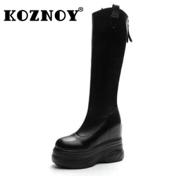 Fujin 11cm skóra z mikrofibry buty na koturnie zimowe jesienne buty pluszowa buty do kolan kobieta pluszowa nowoczesna moda na ukryty obcas