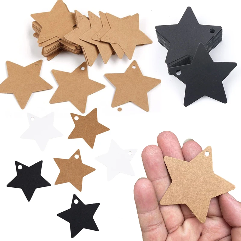 100 Stück Kraftpapier-Etiketten in Sternform, beschreibbar, blanko, zum Aufhängen, dekorative Markierungskarte, 3 Farben erhältlich, Geschenkverpackung, Requisiten, ZYF