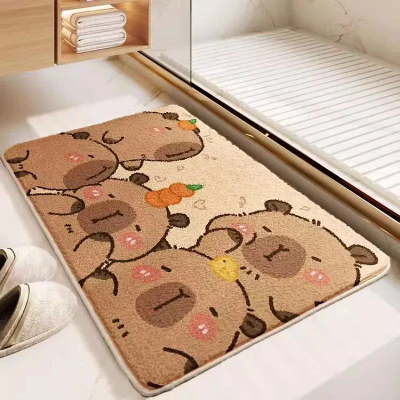 Pink Capibara bathroom floor mat imitation velvet absorbent blanket bathroom cute upholstered shower room door floor mat