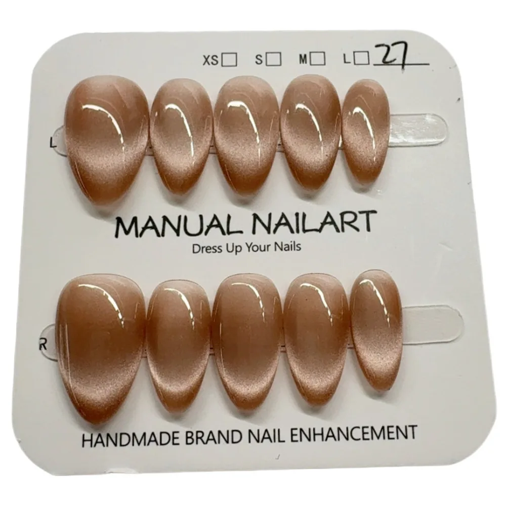 10pc French Almond Shape Cat's Eye Crystal Handmade Press On Nails Sparkling Gel Nail Art Stickers Magnetic Cat's Eye Fake Nails view 6