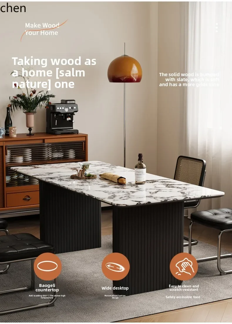 v2  island rectangular marble dining table household solid wood small apartment