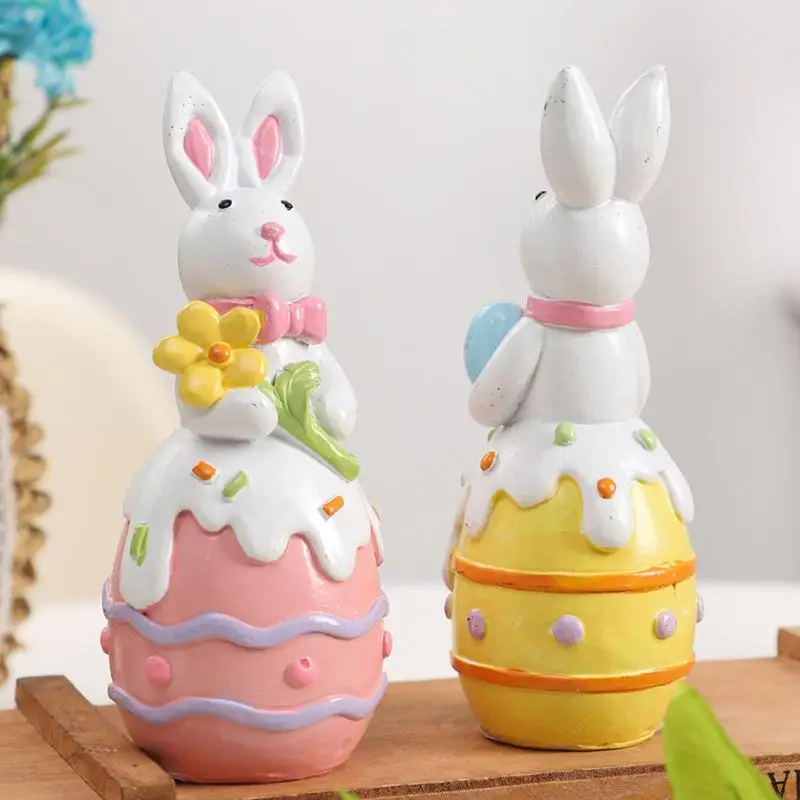 Happy Easter Decoration Colorful Easter Bunny With Egg Statue Resin Funny Table Rabbit Ornaments For Desktop, Shelf, Fireplace