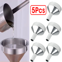 5pcs Mini Stainless Steel Funnel Wide Mouth Kitchen Oil Liquid Metal Funnel with Detachable Filter Kitchen Packaging Accessories