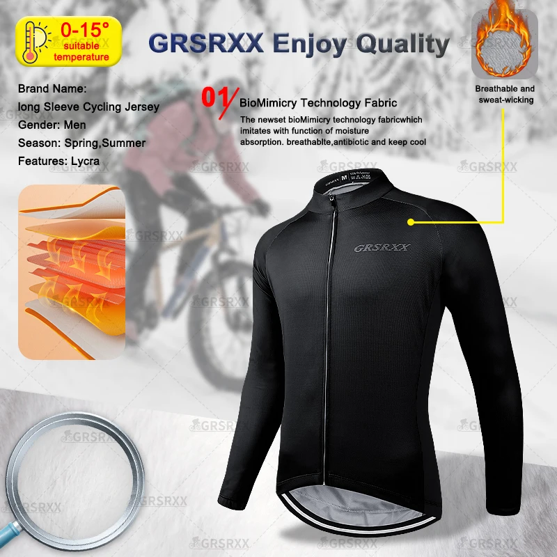 GRSRXX Cycling Jerseys Men Long Sleeve Cycling Fall Winter MTB Road Bike Riding Garment Absorb Sweat Breathable Road Bicycle Spo