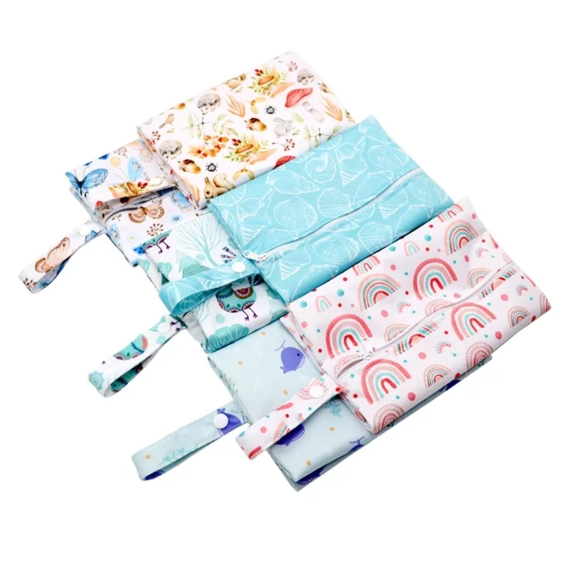 Cartoon Print Baby Diaper Bag Waterproof Wet Dry Nappy Zipper Handbag Large Capacity for Stroller & Travel Durable