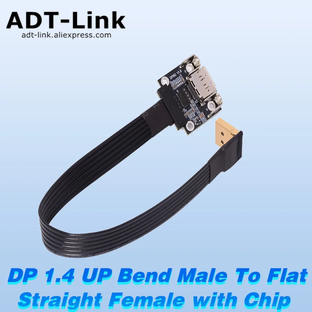 DisplayPort 1.4 Male to Female Adapter Cable DP up Bend Flat Straight with Chip down Angled Soft GPU Extension for HDR/DSC