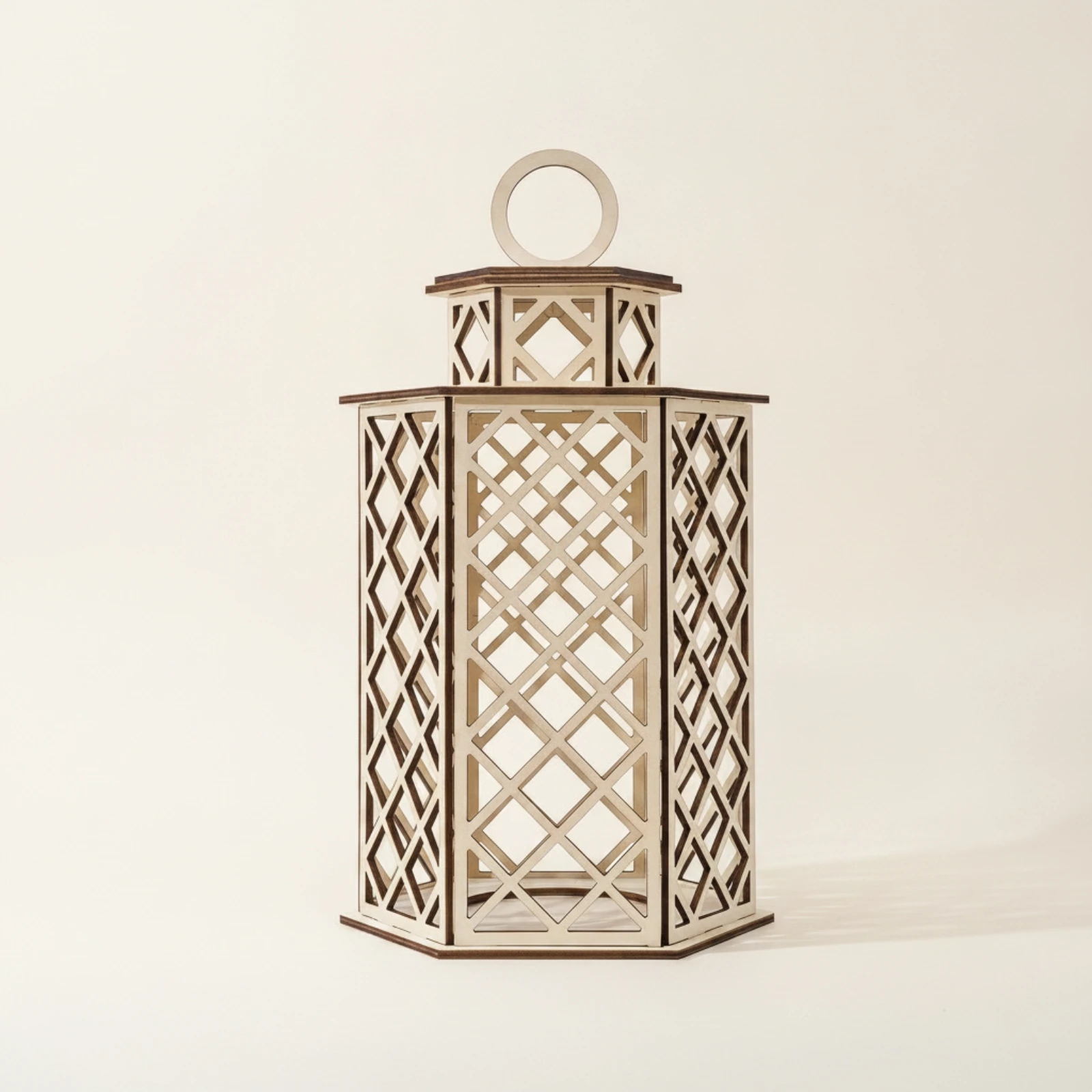 Wooden Lantern with Hanging Loop Hexagonal Lattice Candle Lantern Decorative Birdcage-Style for Wedding Planners, Home Decor