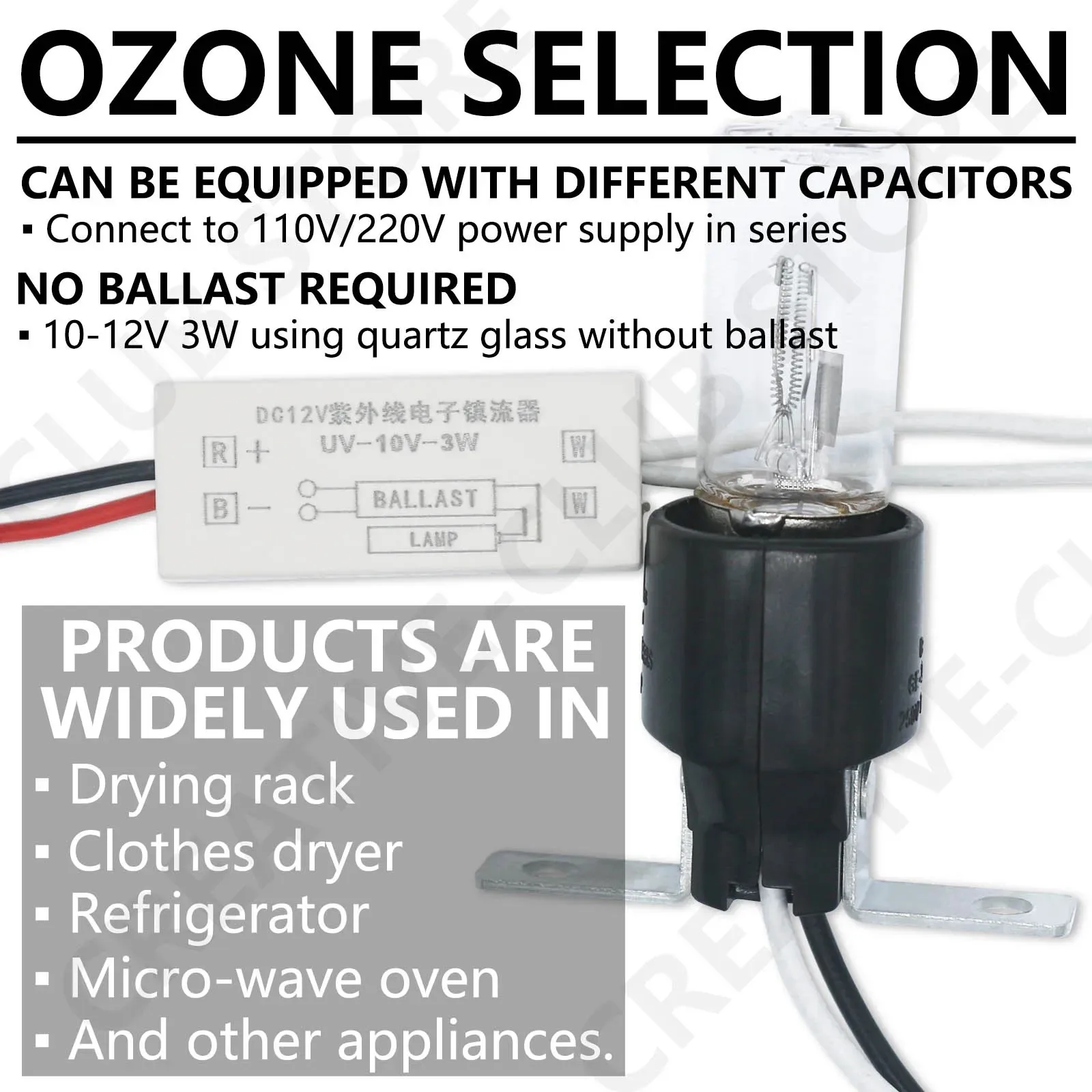 Luci ultraviolette da 3 W Lampada UV DC 12 V Lampada steril Luce germicida 185-254 nm Sterilizzazione per frigorifero Asciugatrice Microonde