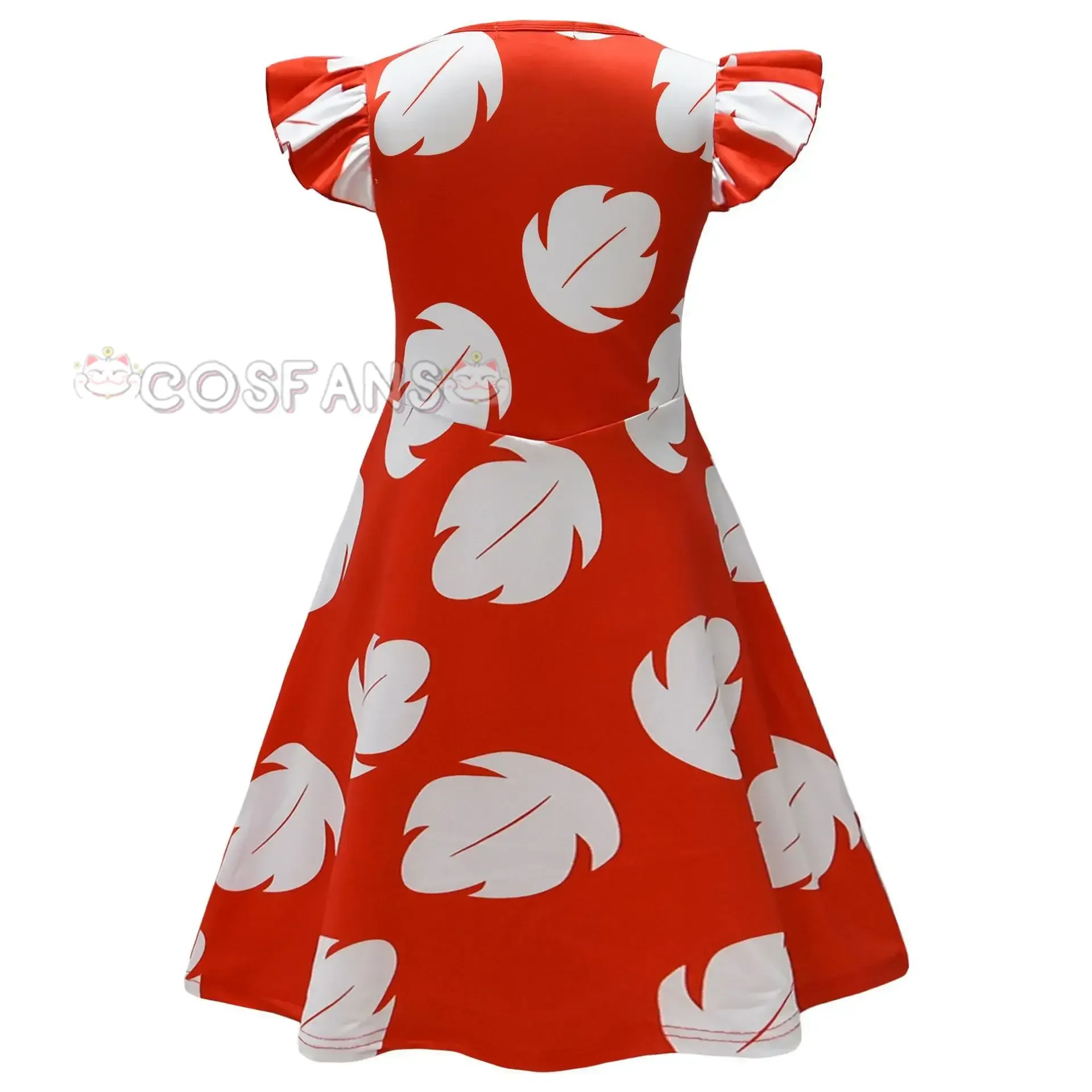 Girls Anime Cartoon Print Ruffle Short Sleeves Lilo Princess Dress Outfit Christmas Role Play Halloween Cosplay Costume