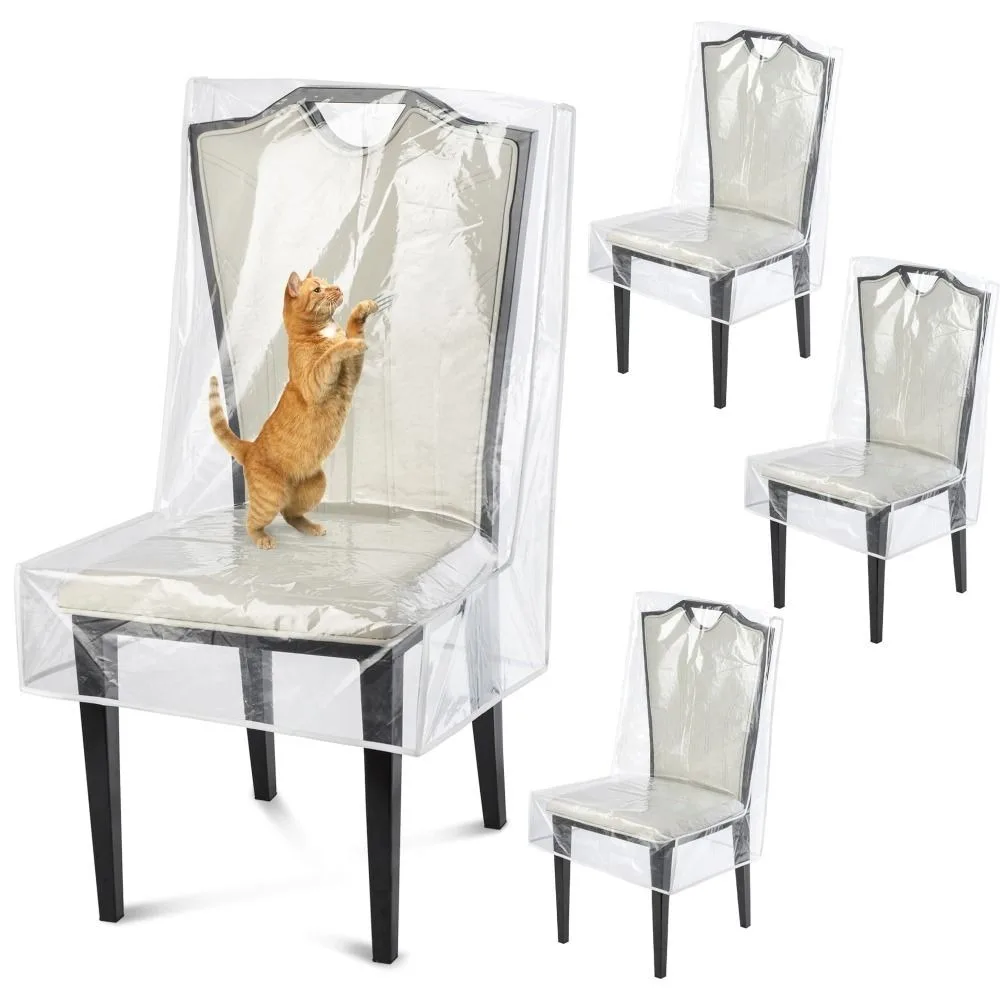 PVC Dining Chair Covers Waterproof Pet Claw Resistant Clear Seat Protector Scratch Resistant Oil-proof Kitchen Chair Protectors