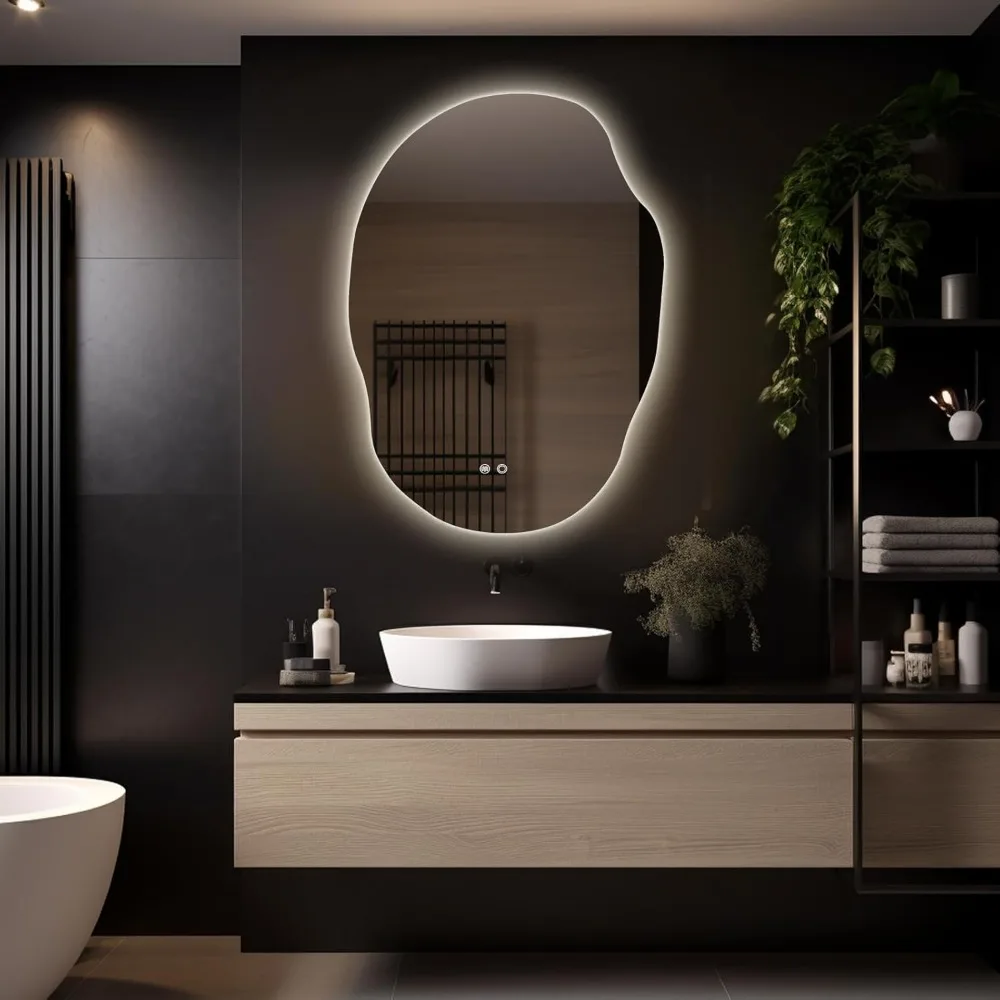 LED Bathroom Mirror W/ Lights,25 X 35 in Led Bathroom Mirror Fr Wall,Anti Fog Mirror for Bathroom,3 Colors & Dimmable Light