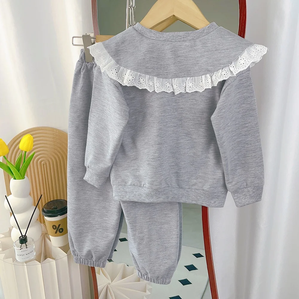 Bear Leader 3-7 anni Corea Grigio Bambino Abbigliamento per bambini Pizzo Pigiama Pullover Pantaloni della tuta Set 2 pezzi Felpa casual Abiti