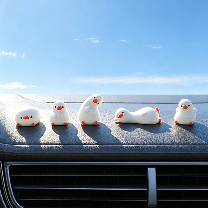 5 PCS Set of Flat Duck Car Ornaments, Complete Set of Cute Duck Decorations, Center Screen Car Interior Decorations