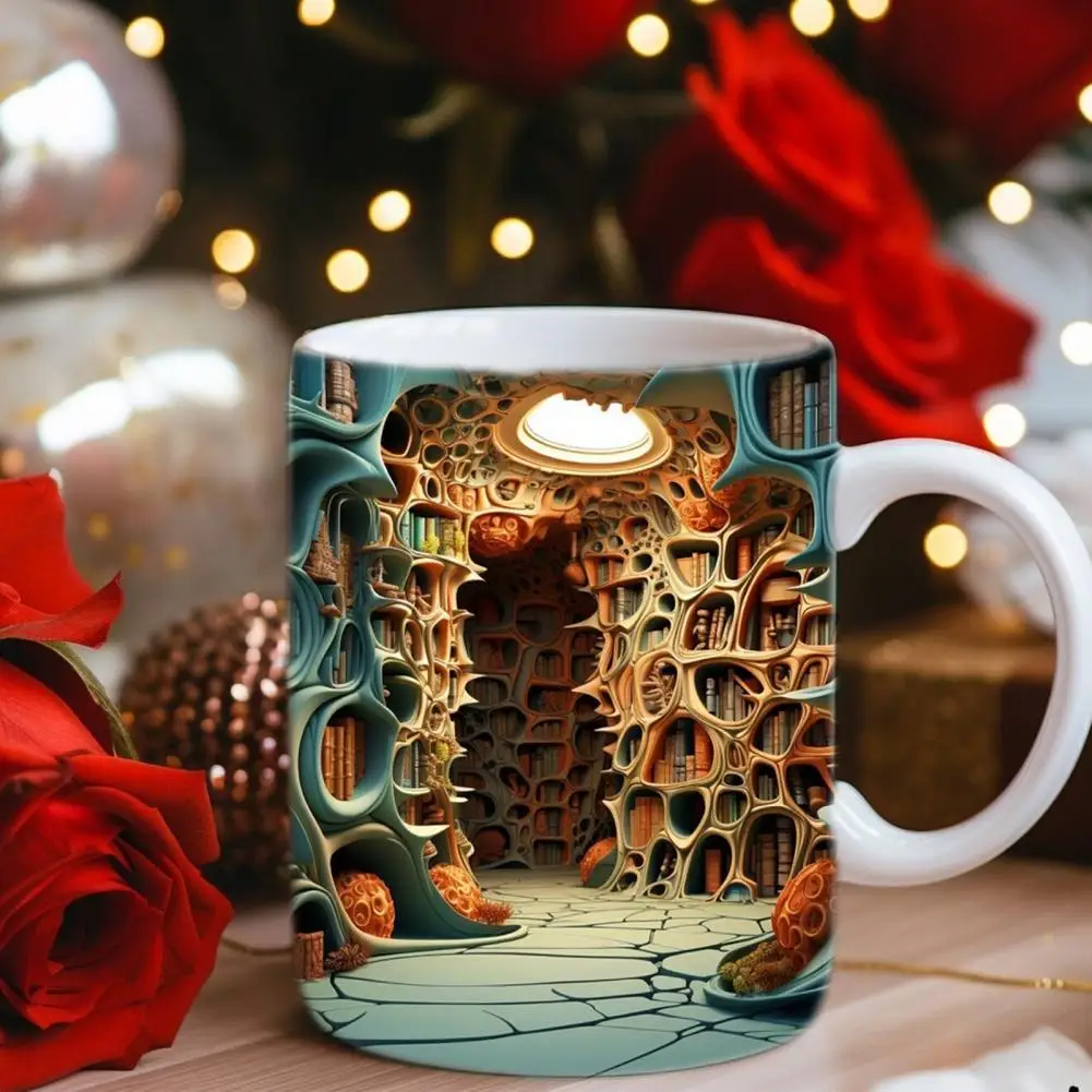 

Ceramic Bookshelf Mug Reading Inspired Ceramic Mug Book Lover's Delight Multifunctional Ceramic Coffee Mug with Handle for Tea