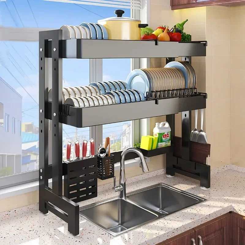 Kitchen Sink Storage Rack Household 2layer Retractable Drain Rack Countertop Chopsticks Tube Bowl Rack Above Sink Kitchen Knife