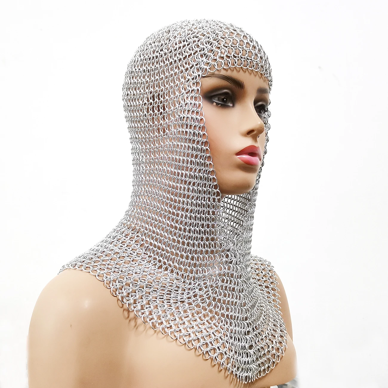 Medieval Chain Armor Helmet Knight Crusader Wearable Chainmail Hat Soldier Cosplay Costume Carnival Dress Up Party