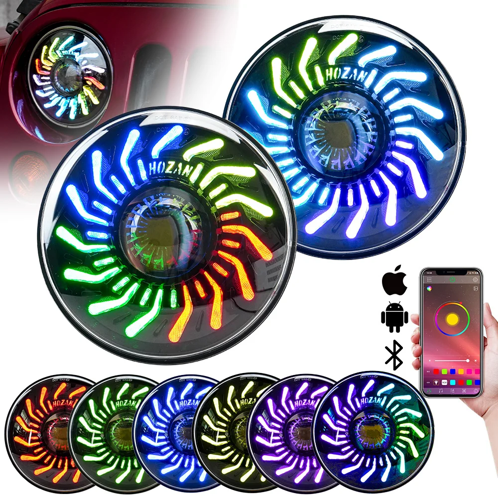 

For Jeep Wrangler JK/JKU/TJ/LJ Models 7-inch Headlight with Circular Petal Design Featuring Vibrant RGB DRL Illumination System