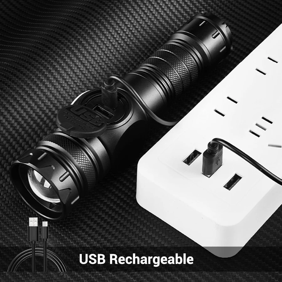 High Power 50W LED Flashlight Type-C Charging Long Range Tactical Torch With Tail Magnet Outdoor Strong Light Emergency Lantern