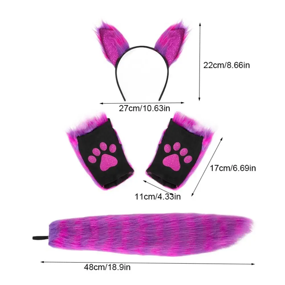Sweet Cat Woman Cat Ears Headband Set Plush Lolita Cosplay Headwear Tail Costume Halloween Dress Up Party