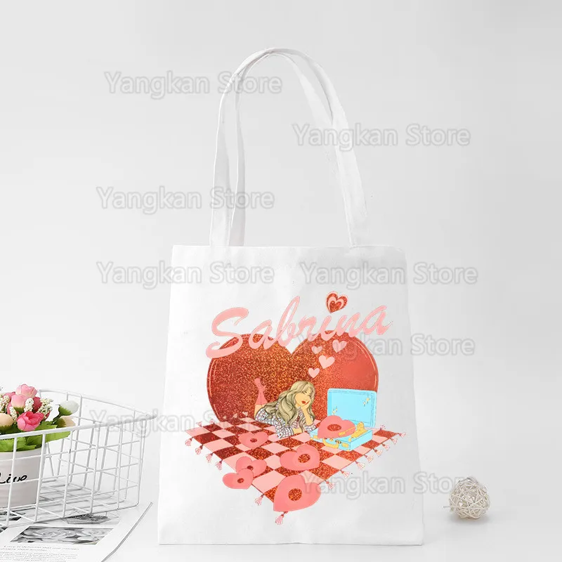 

Sabrina Carpenter Art Холщовая сумка-тоут Простые сумки для покупок с принтом Повседневный пакет для девочек