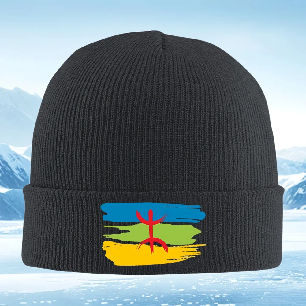 2026 Red symbol over color stripes Men Women Unisex Knitted Hat Beanie Pullover Cap Winter Thermal Warm Christmas Outdoor Cyclin