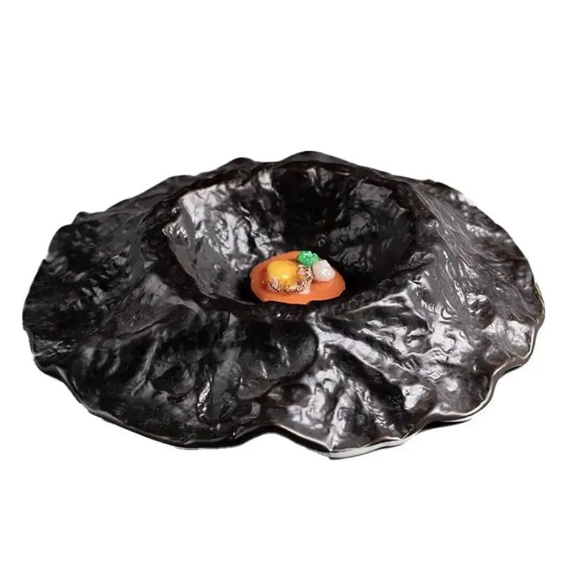 Restaurant Irregular Plate Ceramic Tableware Western Volcano Shape Black French Molecular Cuisine