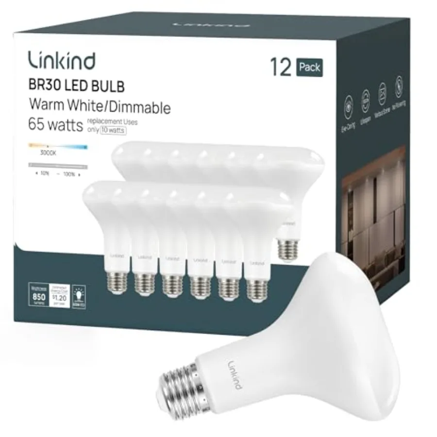 

BR30 LED Flood Light Bulbs Indoor 65W Equivalent Dimmable LED Recessed Bulbs 10W 850 Lumens 3000K E26 Base Recessed Can Light B