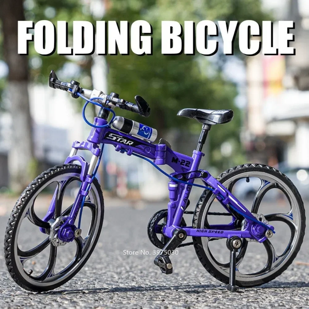 1:8 Alloy Diecast Mountain Bicycle Toys Miniature Cars Models Rubber Tires Wheels Rotate Off Road Folding Bike Boys Perfect Gift