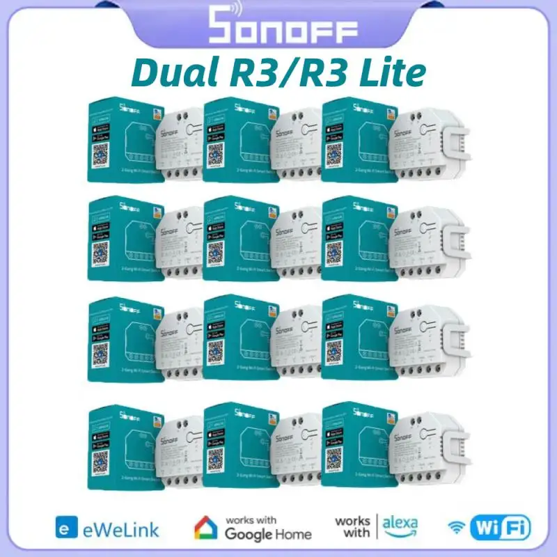 SONOFF DUALR3 라이트 와이파이 스마트 스위치, DIY 미니 스위치, 듀얼 릴레이, 양방향 제어, 파워 미터링, 알렉사 구글 홈과 함께 작동