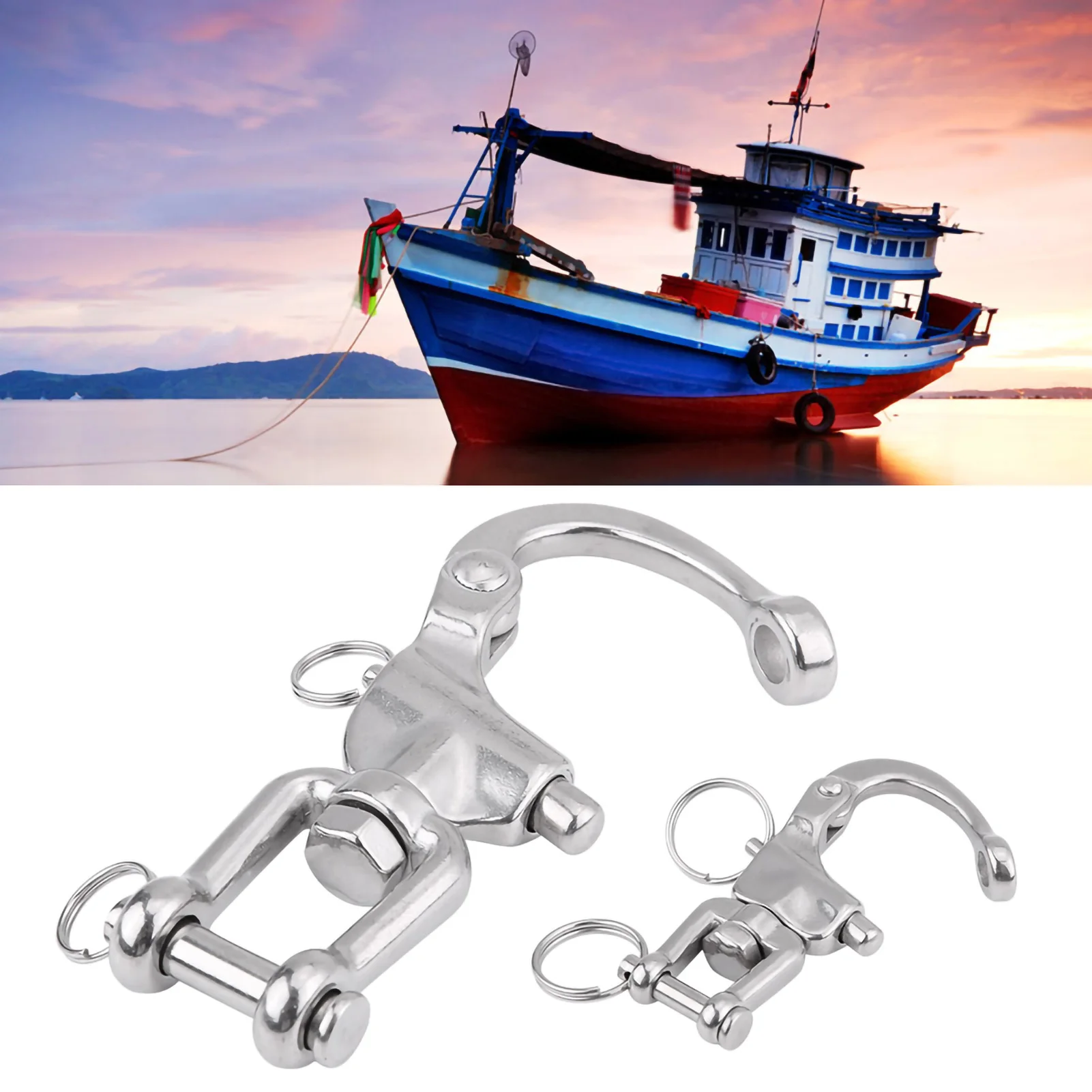 316 Stainless Steel Jaw Swivel Snap Shackle for Sailboat Spinnaker Halyard Snap Shackle Swivel Snap Shackle