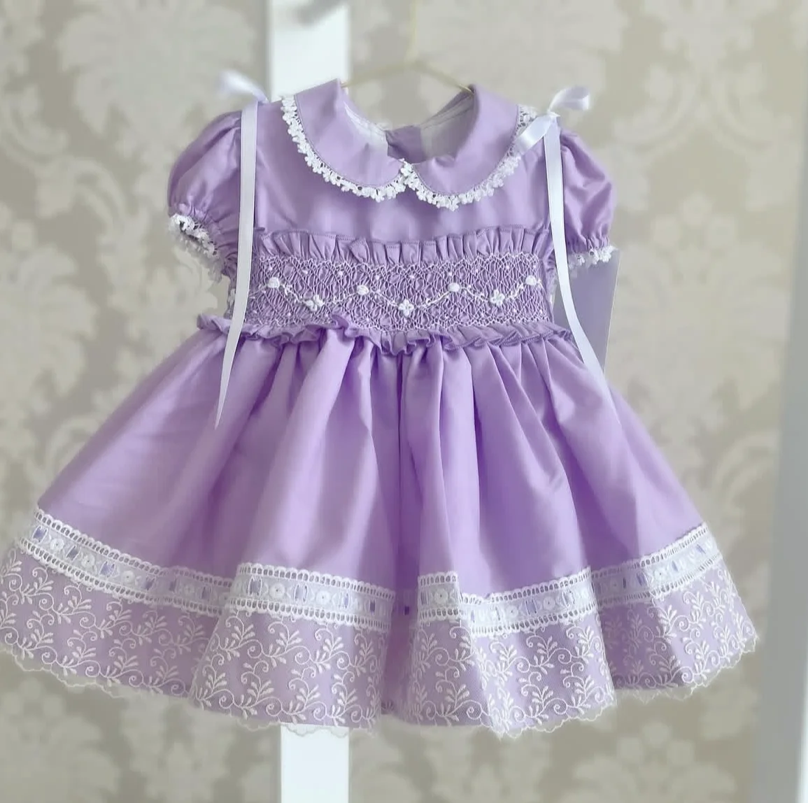

1-12Y Baby Girl Red Smocked Dress for Eid Birthday Holiday Photography Casual