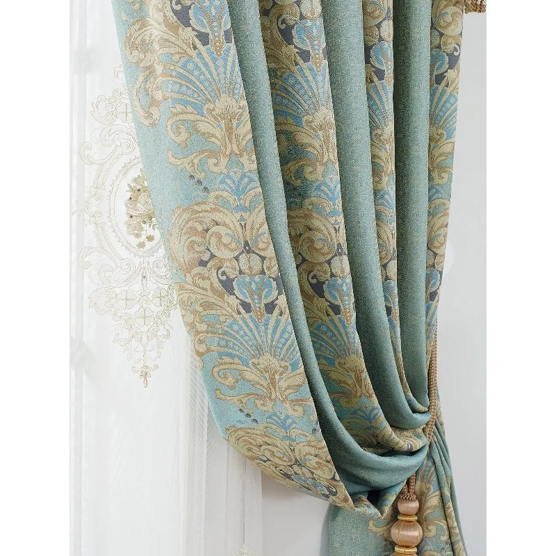 European-style large flower curtains, living room, luxury atmosphere, French villa, American bedroom, blackout, new curtain head