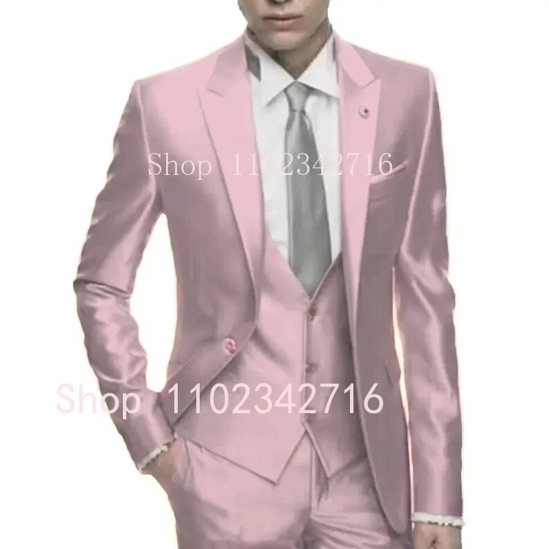 Silver Grey Satin Men Suit Slim Set Formal Wedding Skinny Stylish Male Blazer P… - Image 3