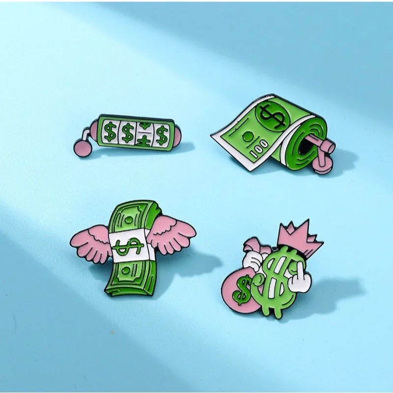 New Funny Cartoon Dollar Bill Alloy Brooch Pin Unisex Creative DIY Clothes Bags Shoes Hat Scarf T-shirt Jeans Accessory