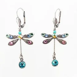 Dragonfly Earrings Exquisite Fashion Drop Earrings with Vintage Style Vibrant Colorful Rhinestones and Long Elegant D