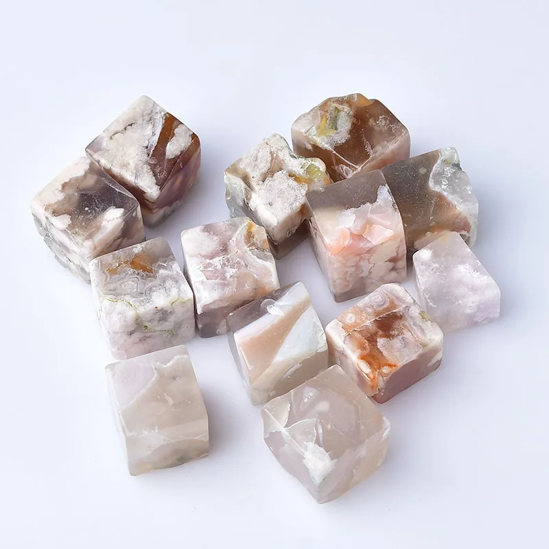 1PC The Cherry Blossom Agate Natural Crystal Gravel Square Polishing Minerals Specimen Reiki Healing Stone Aquarium Home Decor