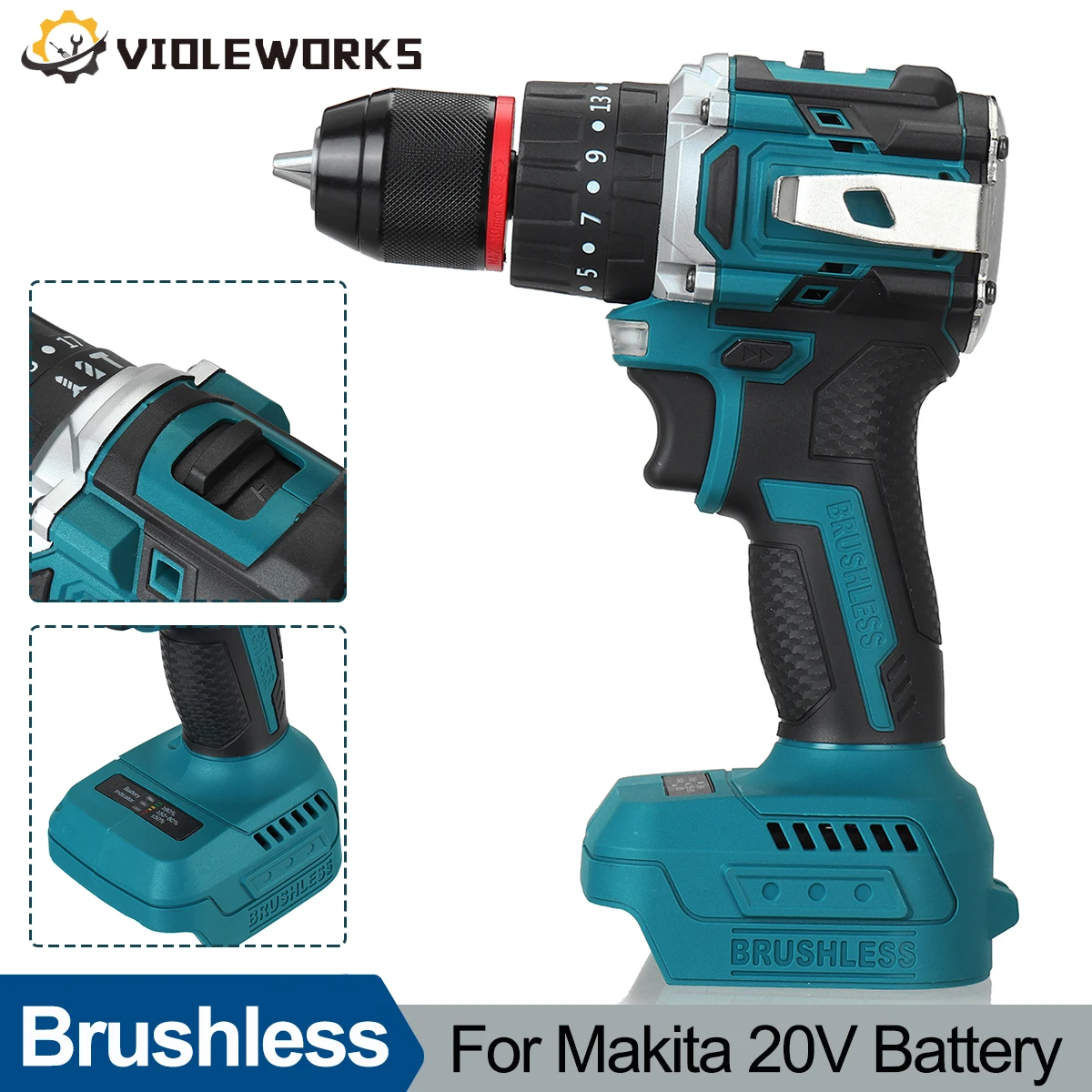 Brushless Electric Drill 25+3 Torque Multifunction Two Speed Rechargeable Cordless Screwdriver Home DIY Power Tools For Makita